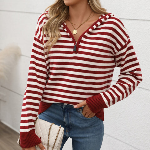 Pull rayé col V en maille d'automne m300805 