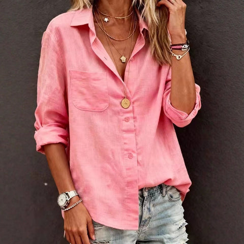 Casual long-sleeved regular cardigan multi-color cotton top shirt m302439