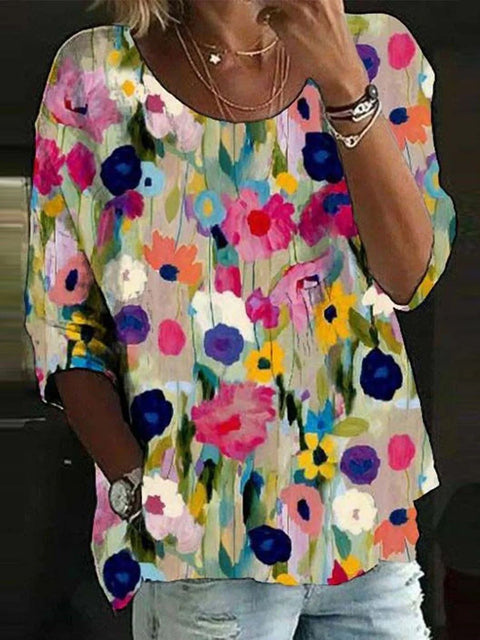 Chemise ample décontractée à col ras du cou et imprimé floral tendance m300407 