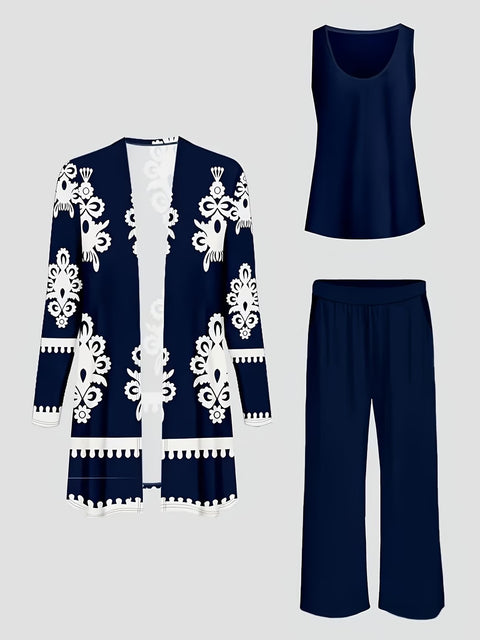 Jacket with vest top and elegant slacks 3-piece women's set m302760