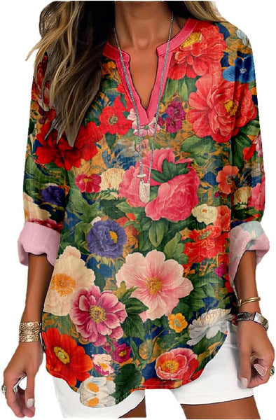 T-shirt ample à col ras du cou pour femme, imprimé floral 3D, mode féminine, m301357 