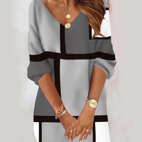 Robe décontractée à col en V pour femme, imprimée, m300735 