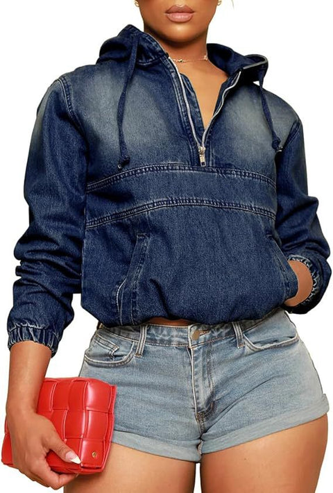 Locomotive Denim Women's Jacket Hooded Long Sleeve m303314