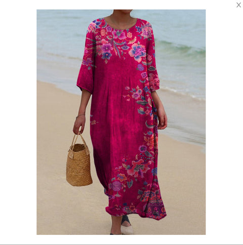 Robe longue à col ras du cou pour femme, imprimée, décontractée, tendance, m301059