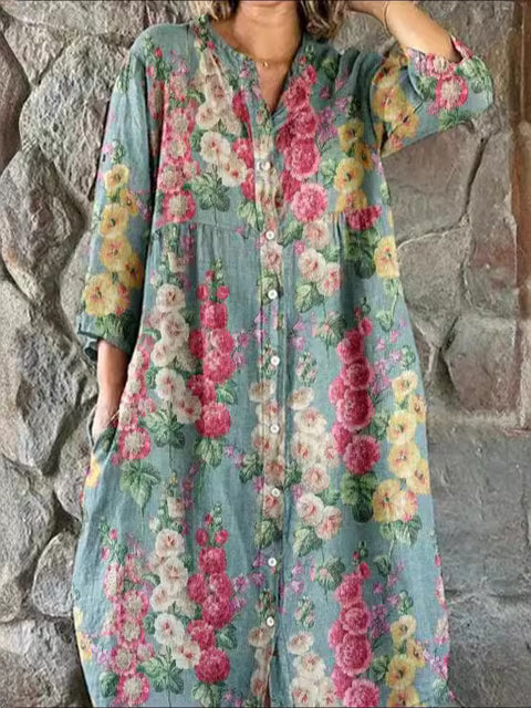 Robe chemise ample à col ras du cou et manches longues pour femme, imprimée, de qualité supérieure, m301050