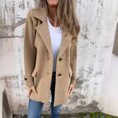 Veste en laine décontractée pour femme, nouvelle collection automne et hiver, cardigan à fausses poches et revers amples, m300613 