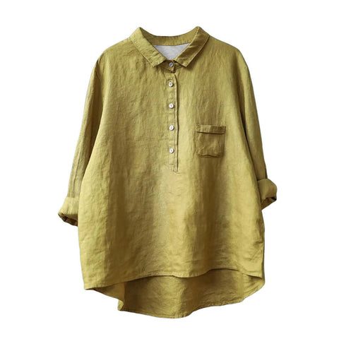 Chemise à manches longues en lin et bambou, à revers, polyvalente et tendance, m301040