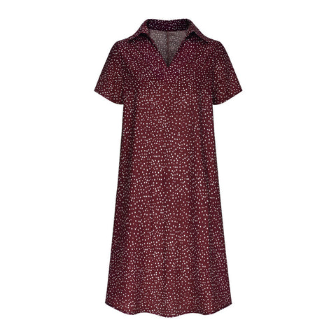 Langes Kleid, lässig, locker, V-Ausschnitt, bedruckt, gepunktet, Hemdkleid, m300919 