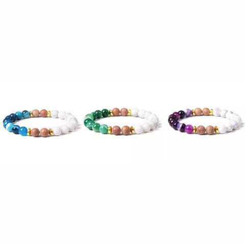 Bracelet en pierre naturelle et tranche de pin blanc et or m3331273