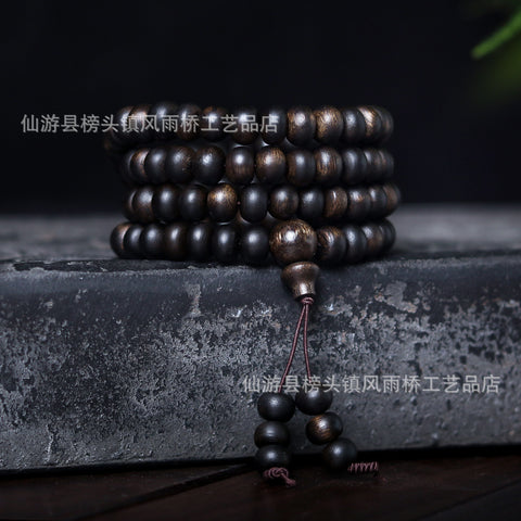 Bracelet en bois d'agar noir Qinan, immergé dans l'huile, de haute qualité, 108 perles de Bouddha, bijoux faits main, m3331277 