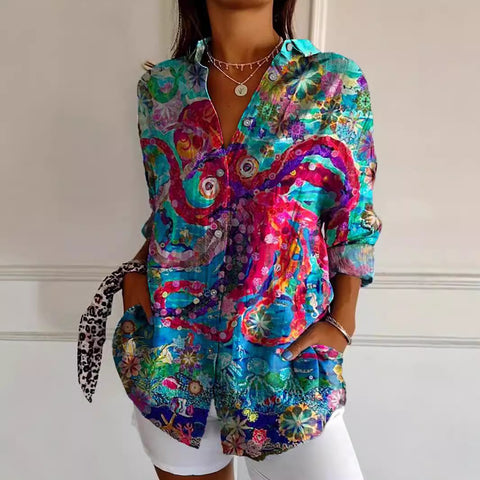 Chemise à manches longues tendance été, motif floral imprimé 3D, chemise m301226 