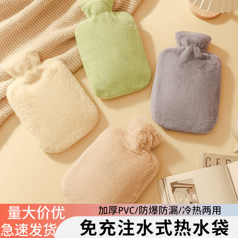 Bouillotte en poils de lapin synthétiques avec sac à eau chaude pour une chaleur durable Chauffe-mains en PVC m3330672 