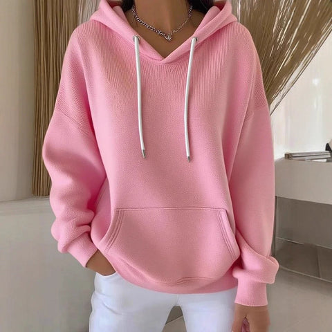 Casual solid color trendy sweater drawstring, hooded long-sleeved sweater m302030
