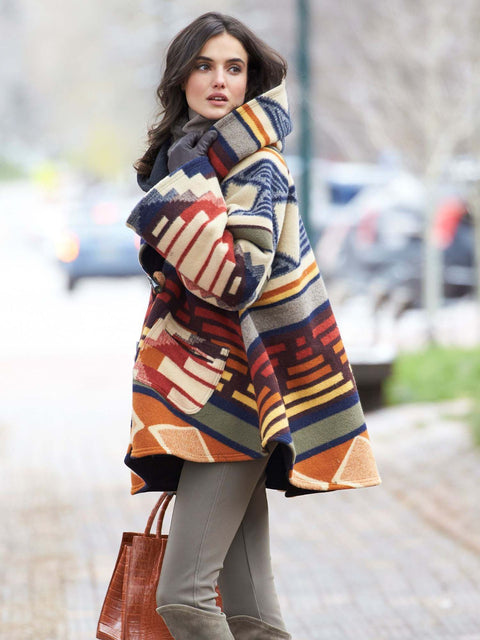 Neue lockere Wolljacke mit Retro-Print für Damen m300677 