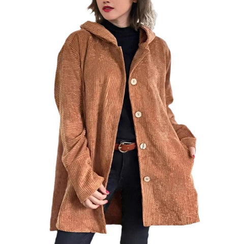 Autumn and winter hooded loose women's corduroy casual jacket m301672