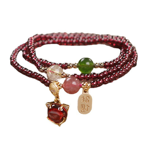 Bracelet en cristal de grenat, bracelet multi-cercles en calcédoine et cristal de fraise pour femme, renard m3331245