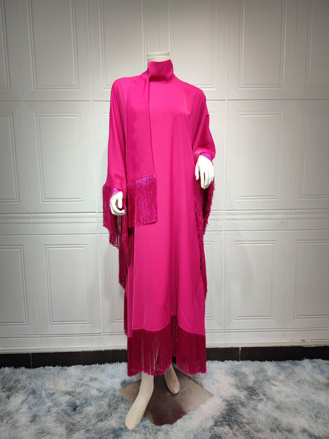 Robe de soirée haute couture à manches chauve-souris et pompons pour femme m301183 