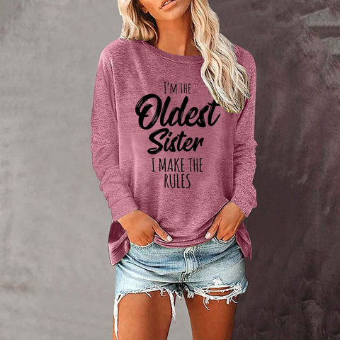 T-shirt ample à manches longues et col rond pour femme, imprimé commerce extérieur, M300920 