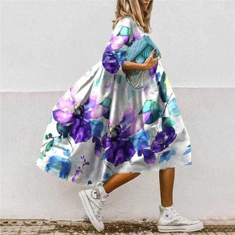 Robe décontractée à manches longues et col rond, taille ample, imprimée, M300179 