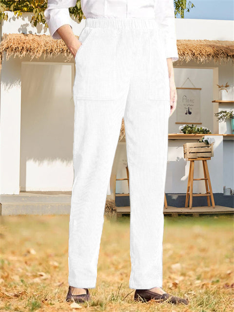 Women's solid color elastic waist striped straight casual pants women's m301568