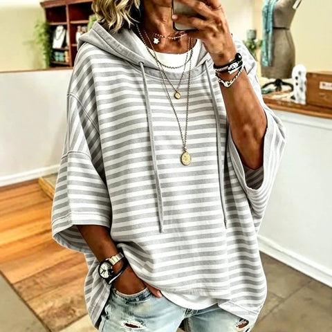 Nouveau pull à capuche rayé ample décontracté à manches sept-quarts pour femme m302998