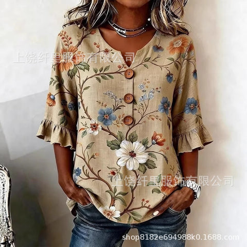 Haut cardigan à boucle et manches longues pour femmes, imprimé floral numérique 3D m302703
