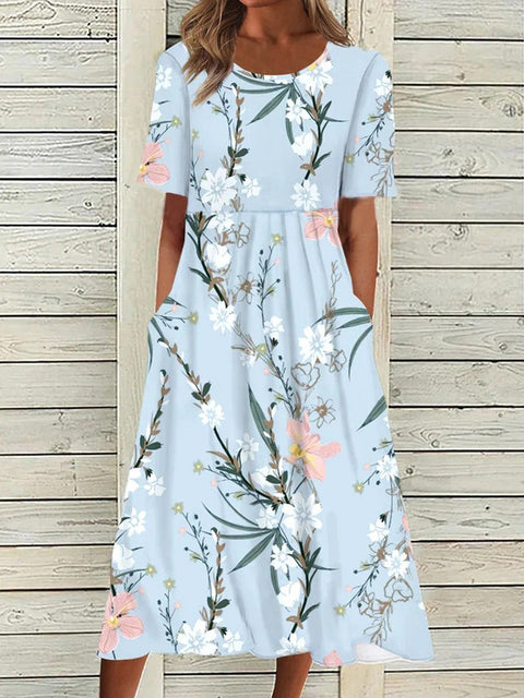 Robe trapèze décontractée à col rond et taille moyenne pour femme, nouvelle collection d'été, imprimée, m300040 