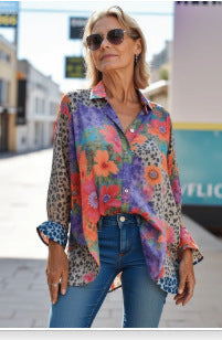 Chemise à manches longues tendance été, motif floral imprimé 3D, chemise m301226 