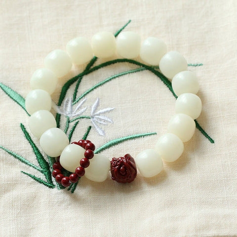 Bracelet en perles de jade blanc naturel Bodhi Root, perles de cinabre, éveil du lion, disque portatif, bracelet de jeu à la main, anneau de course souple pour doigt féminin m3331301