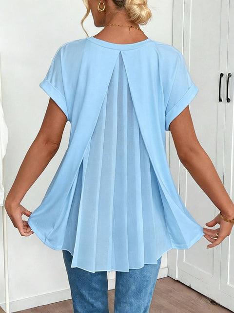 Back pleated V-neck short-sleeved top m302624