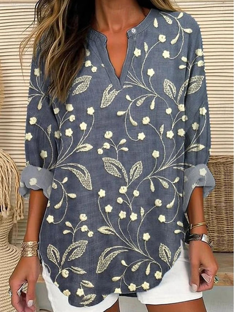 Petit T-shirt à manches longues et col en V pour femme, boutonné sur l'épaule, ourlet incurvé, m301361 