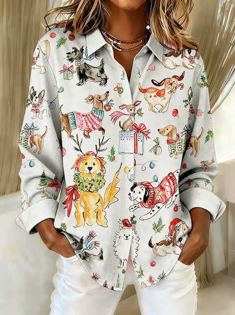 Chemise à revers créative à manches longues et rayures rétro pour femmes m302197