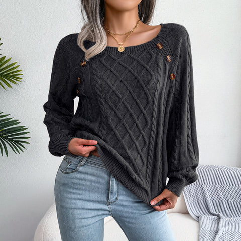 Lässiger Strickpullover mit quadratischem Ausschnitt und Nietenverzierung, m300572 