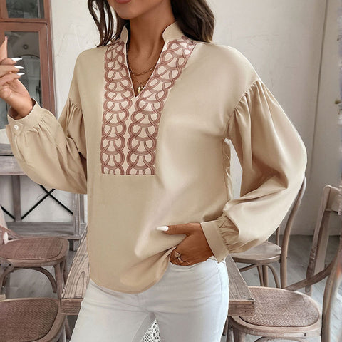 Chemise à manches longues et col montant style ethnique pour femme m300817 