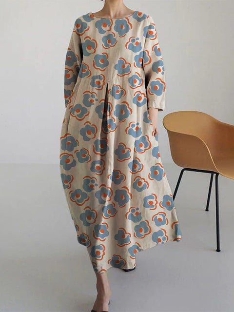 Robe ample à col ras du cou et manches longues imprimée haut de gamme m301044