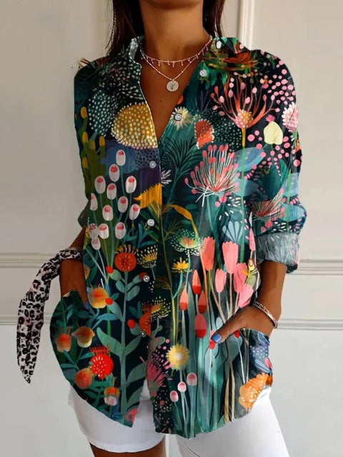 Chemise longue à manches et épaules imprimée en 3D à motif abstrait pour femme m302463