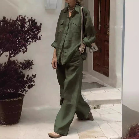 Women's long-sleeved shirt loose pants two-piece set m302108