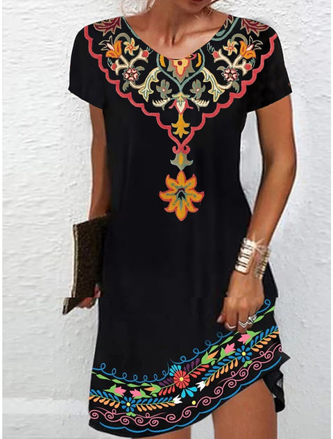 Women's Casual Print Dress Flower Print Crew Neck Fashion Street Outdoor Daily Short Sleeve Regular Fit m301702