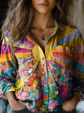 Chemise à manches longues tendance été, motif floral imprimé 3D, chemise m301226 