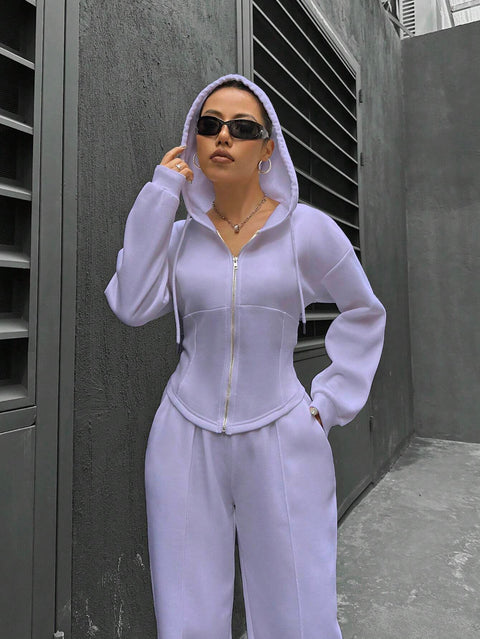 Zweiteiliger trendiger Kapuzen-Cardigan, schlanker, lässiger Zweiteiler für Damen, m300946 