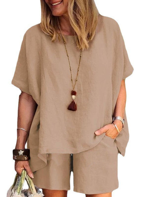 Ensemble deux pièces ample à manches courtes et short, style décontracté, m301179 