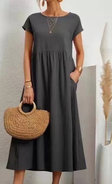 Robe ample sans manches en coton et lin avec poches m301061 