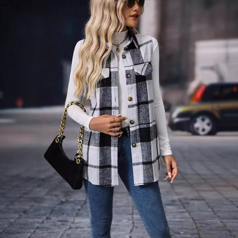 Gilet ample sans manches à carreaux pour femme, mode automne-hiver m300977 