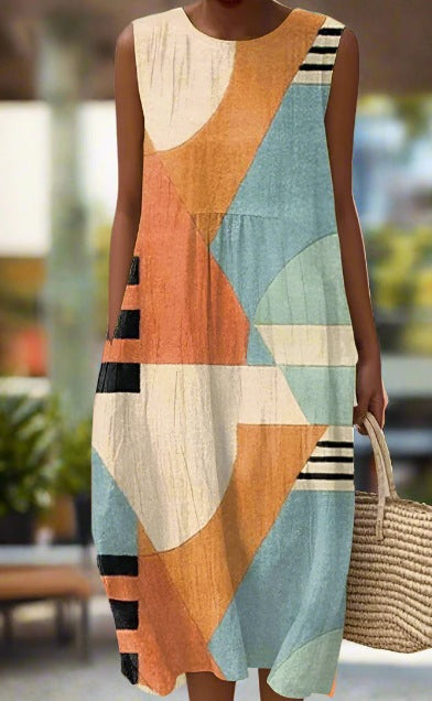 Sleeveless printed temperament long dress dress m301527
