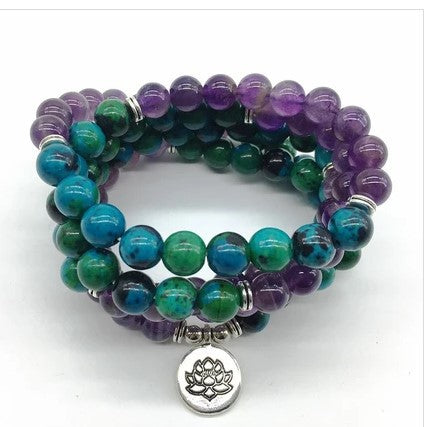 Bracelet Amazon 8 mm avec pendentif œil de Bouddha 108 lotus m3331231