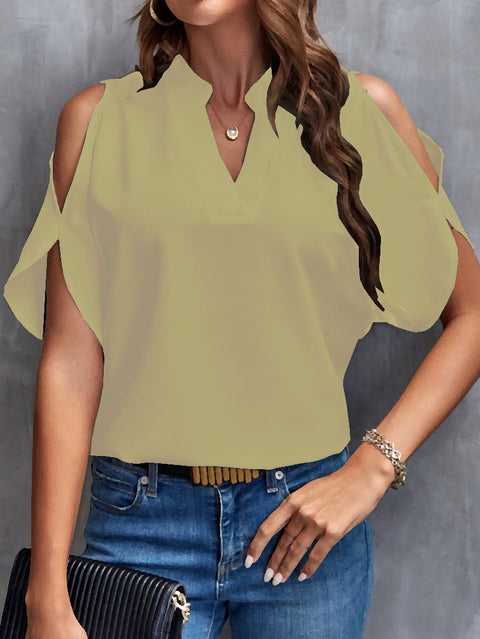 Nouveau haut à col en V et manches dénudées pour femme, style tempérament, m300876 