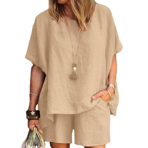 Ensemble deux pièces ample à manches courtes et short, style décontracté, m301179 