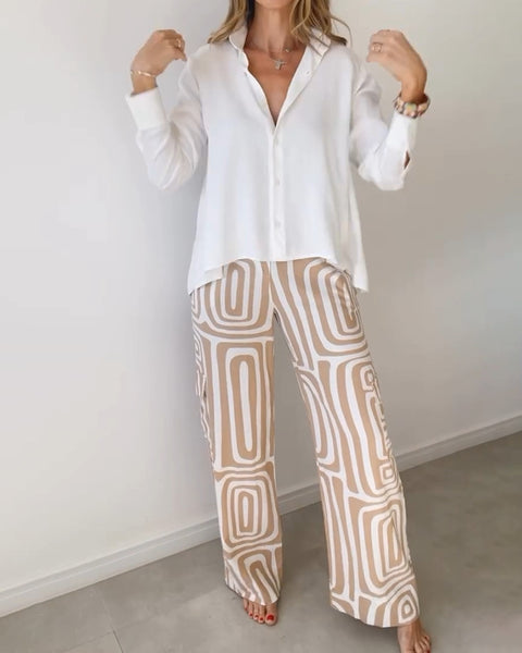 Ensemble deux pièces décontracté pour femme, haut de gamme, imprimé numérique, chemise ample et pantalon, m301306 