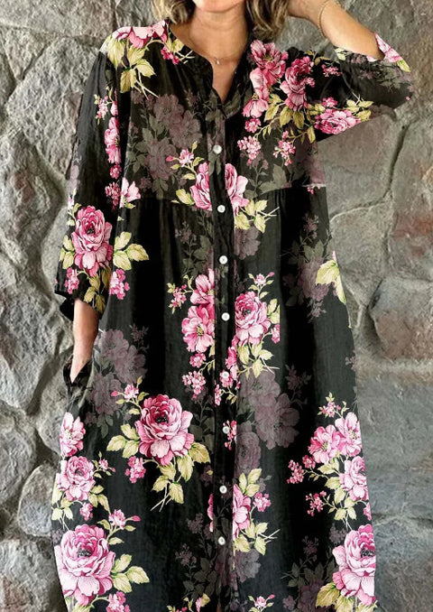 Robe chemise ample à col ras du cou et manches longues pour femme, imprimée, de qualité supérieure, m301050