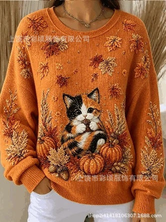 Women's autumn drop shoulder crew neck sweatshirt 3D digital print crew neck FF303475